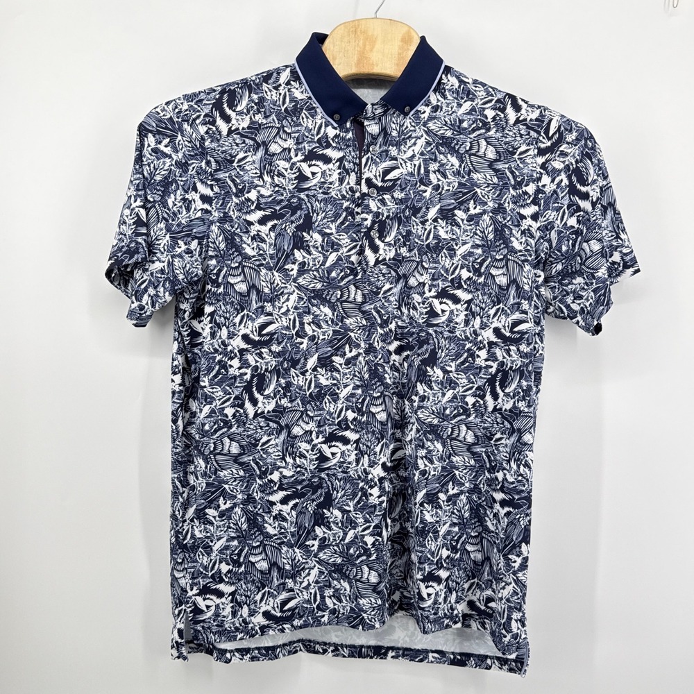 Greyson Stamped Polo‎ Golf Shirt Men L Maltese Blue Floral Navy Printed NWT $120